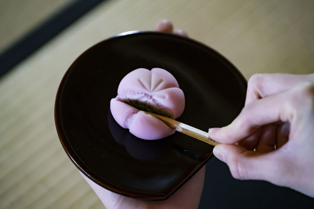 Enjoy the wagashi (traditional sweets) first